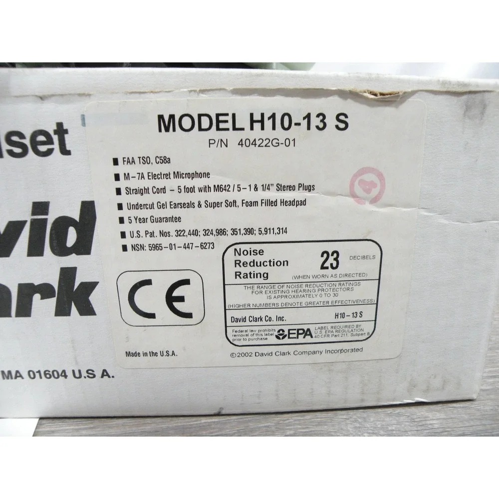 David Clark H10-13 S Aviation Headset P/N 40422G-01 Pilot Headset w/ Box